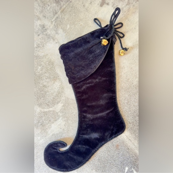 Shabby Cottage Christmas Stocking Leopard & Black Velvet Jingle Bells Paris Chic - Picture 9 of 13